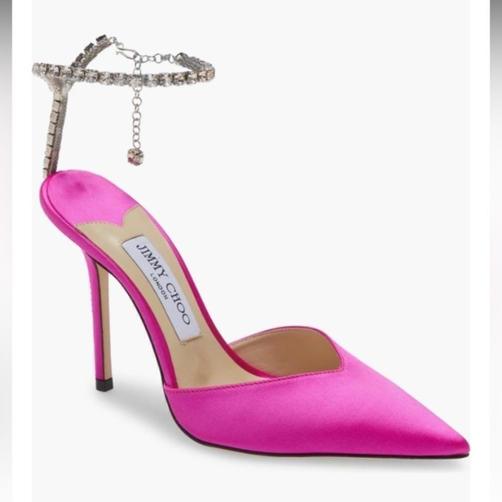 Jimmy Chooโ Saeda Crystal ankle strap pointed toe pump size 39EU